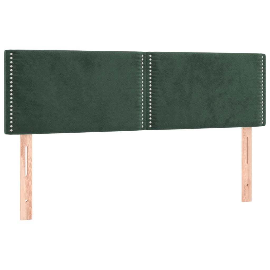 Cabeceira de cama c/luzes LED veludo 144x5x78/88cm verde-escuro