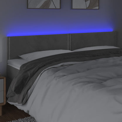 Cabeceira de cama c/luzes LED veludo 160x5x78/88 cm cinza-claro