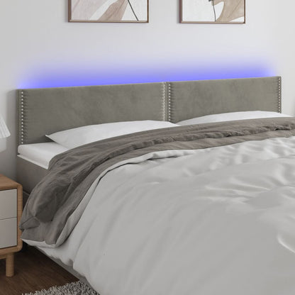 Cabeceira de cama c/luzes LED veludo 160x5x78/88 cm cinza-claro