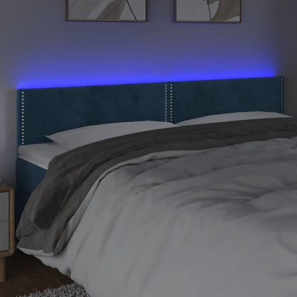 Cabeceira de cama c/ luzes LED veludo 160x5x78/88cm azul-escuro