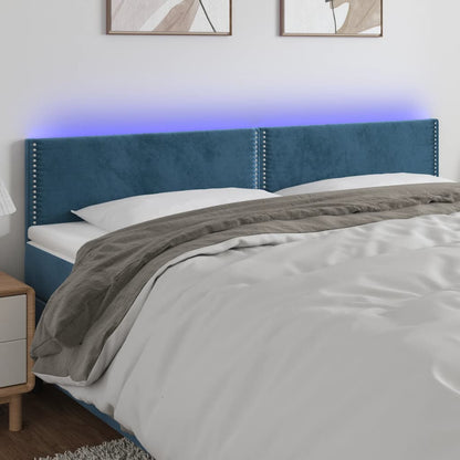 Cabeceira de cama c/ luzes LED veludo 160x5x78/88cm azul-escuro