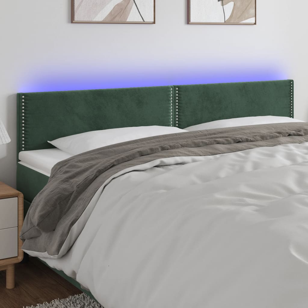 Cabeceira de cama c/luzes LED veludo 180x5x78/88cm verde-escuro