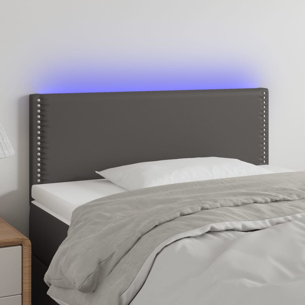 Cabeceira de cama c/ LED 80x5x78/88cm couro artificial cinzento