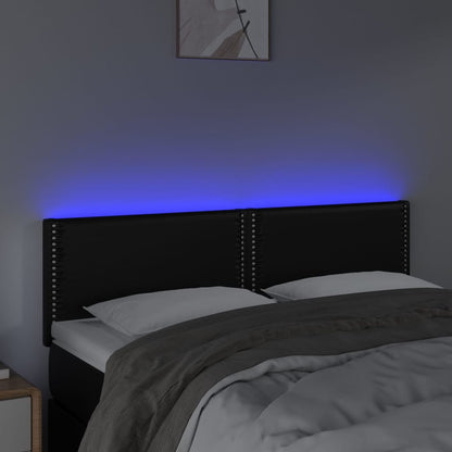 Cabeceira de cama c/ LED couro artificial 144x5x78/88 cm preto