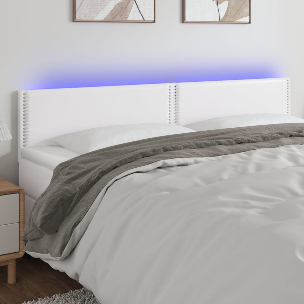 Cabeceira de cama c/ LED couro artificial 160x5x78/88 cm branco