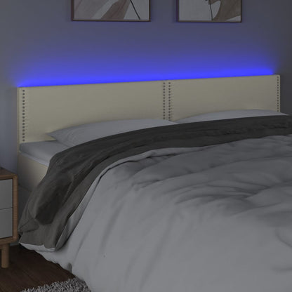 Cabeceira de cama c/ LED 160x5x78/88 cm couro artificial creme