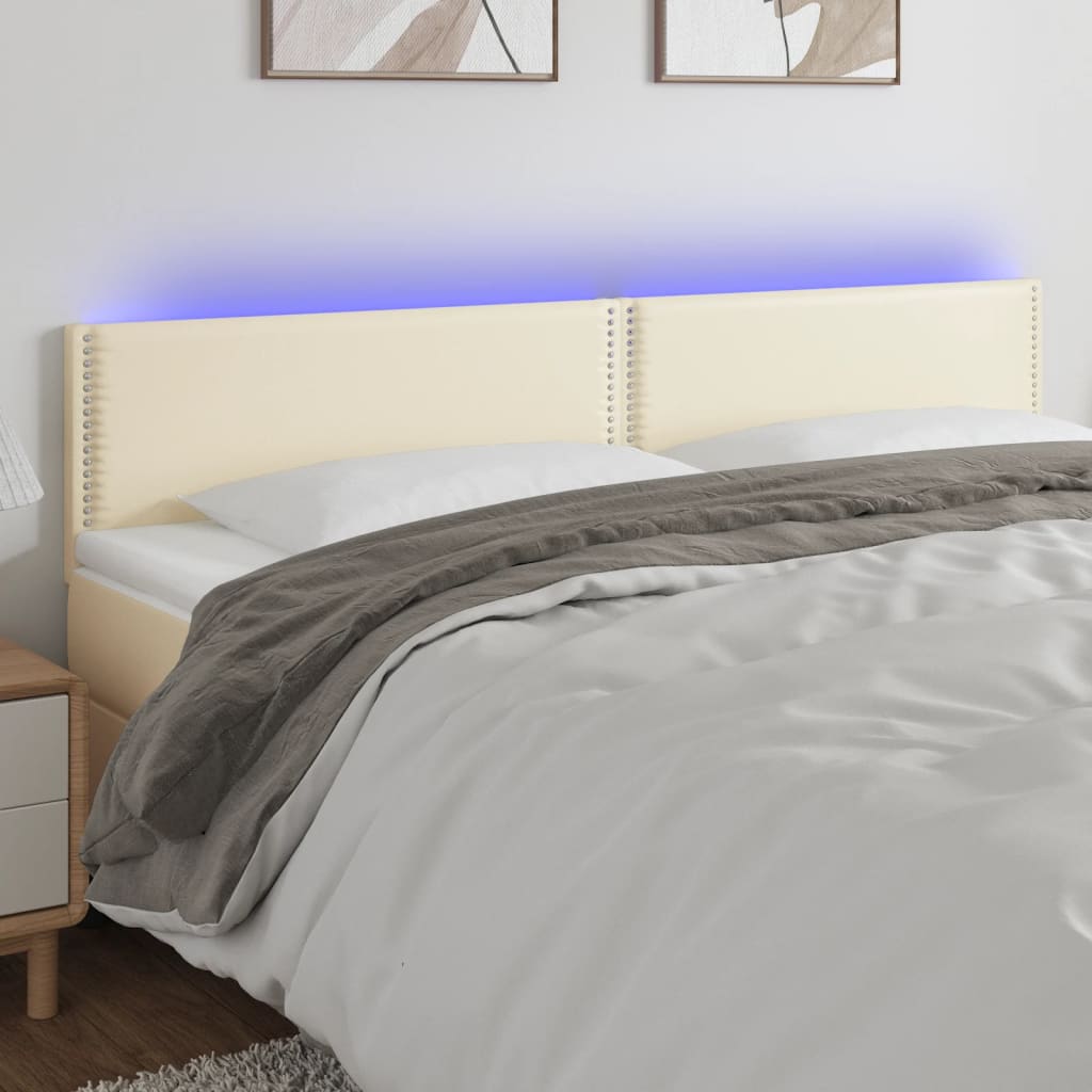 Cabeceira de cama c/ LED 160x5x78/88 cm couro artificial creme