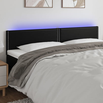 Cabeceira de cama c/ LED couro artificial 200x5x78/88 cm preto