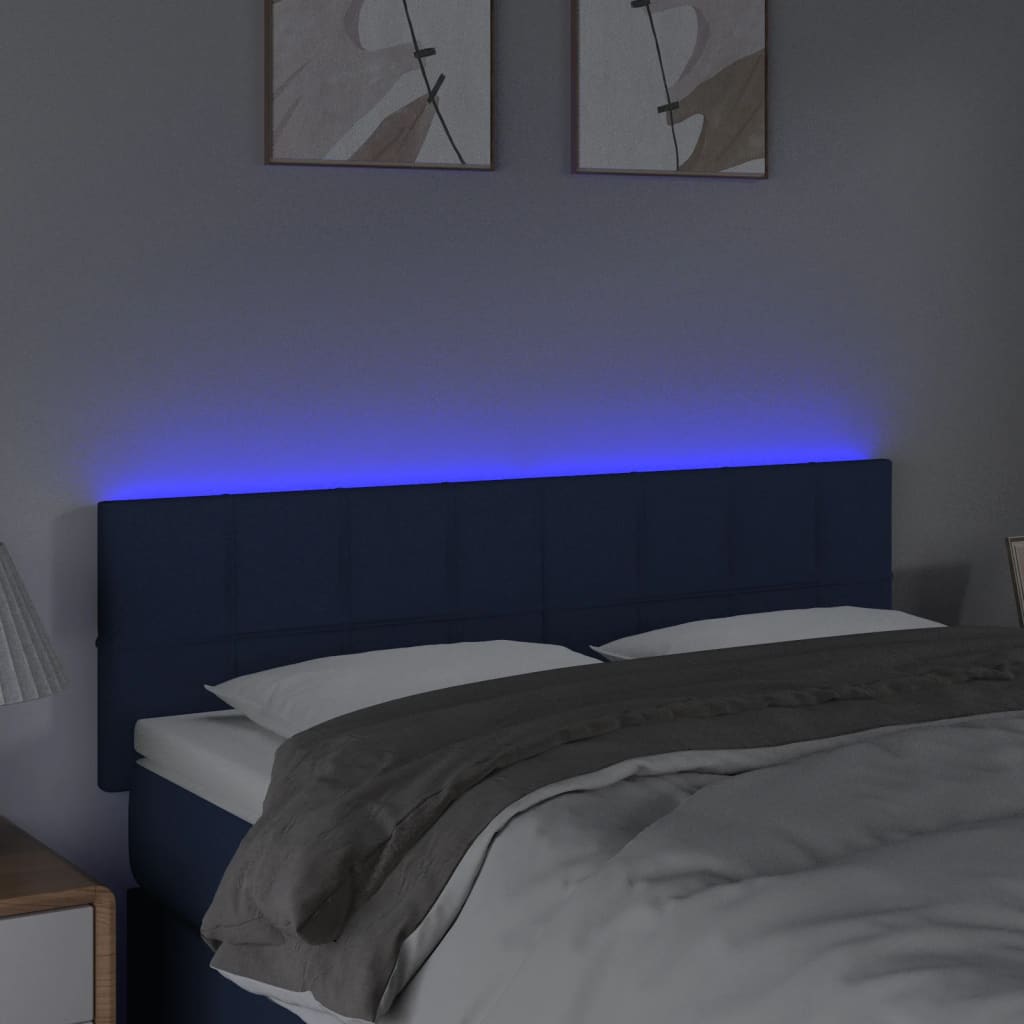 Cabeceira de cama c/ luzes LED tecido 144x5x78/88 cm azul