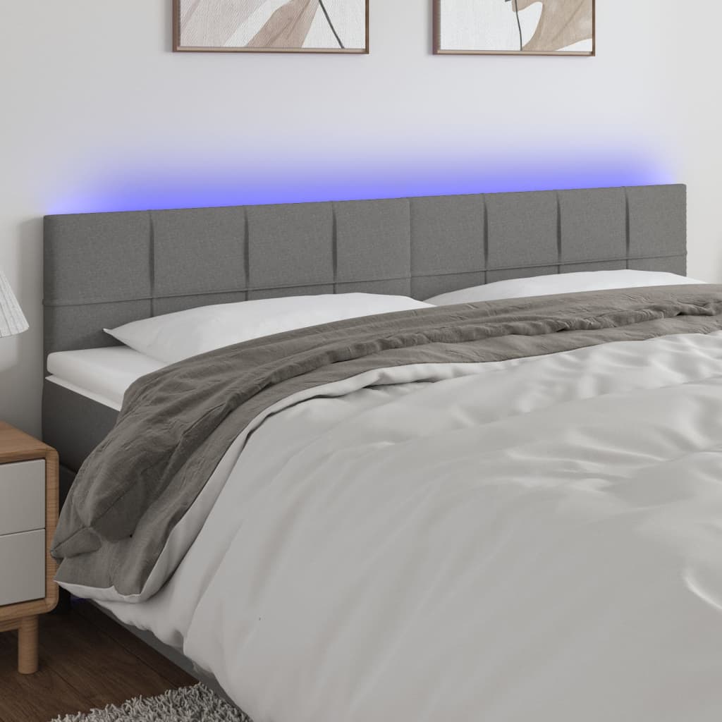 Cabeceira de cama c/luzes LED tecido 160x5x78/88cm cinza-escuro