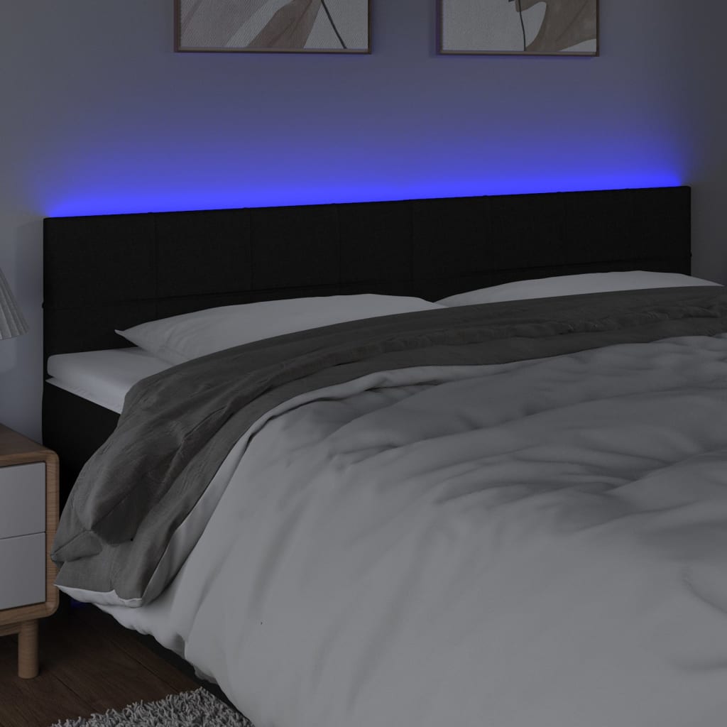 Cabeceira de cama c/ luzes LED tecido 160x5x78/88 cm preto