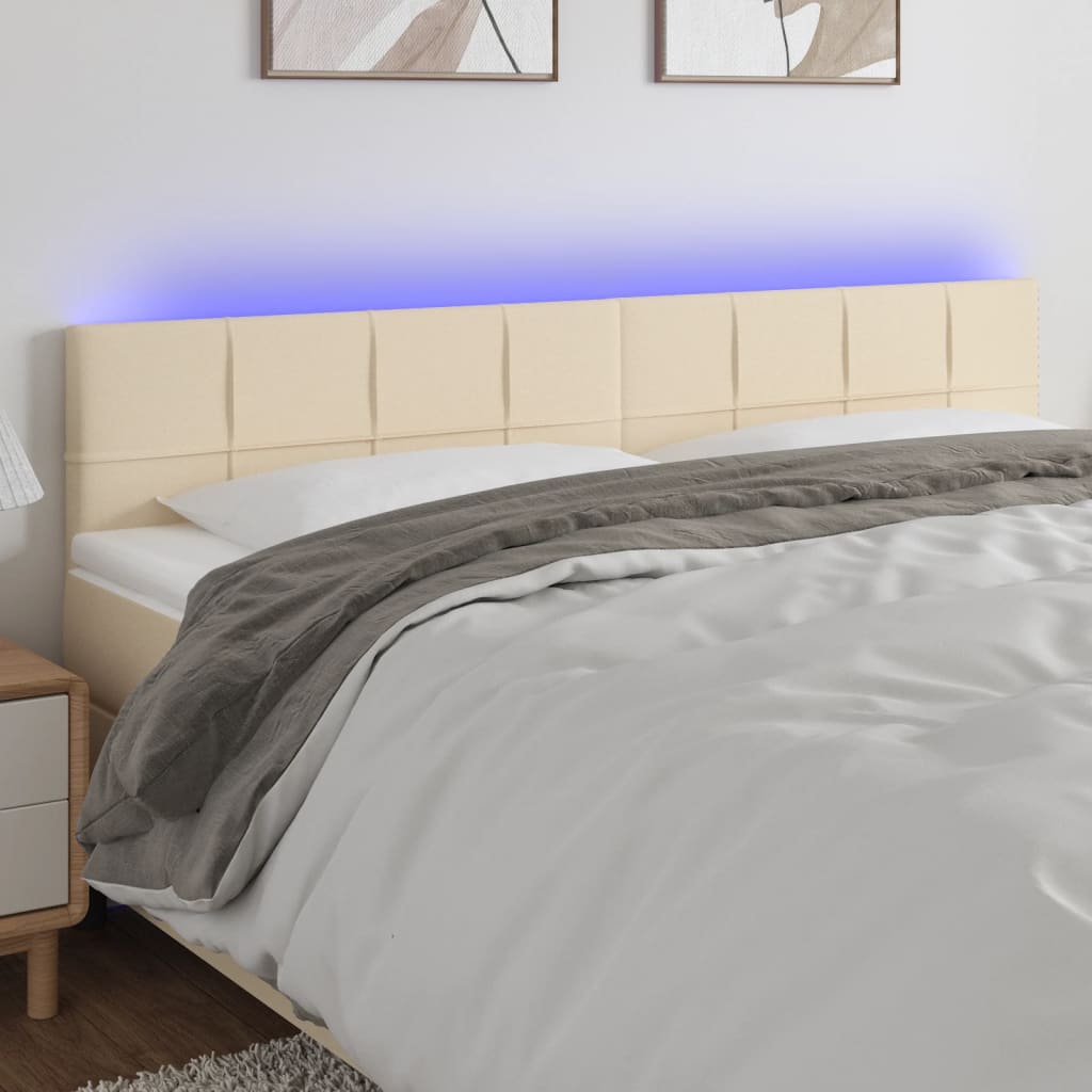 Cabeceira de cama c/ luzes LED tecido 200x5x78/88 cm cor creme