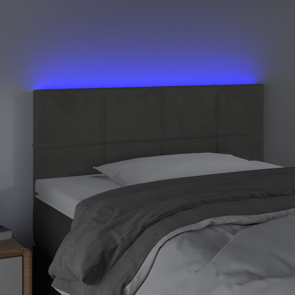 Cabeceira de cama c/ luzes LED tecido 90x5x78/88cm cinza-escuro