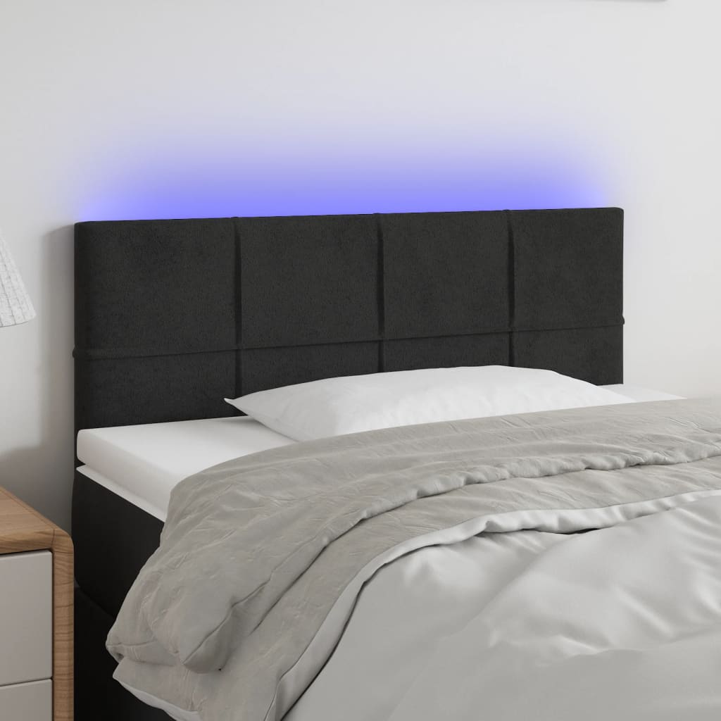 Cabeceira de cama c/ luzes LED veludo 90x5x78/88 cm preto