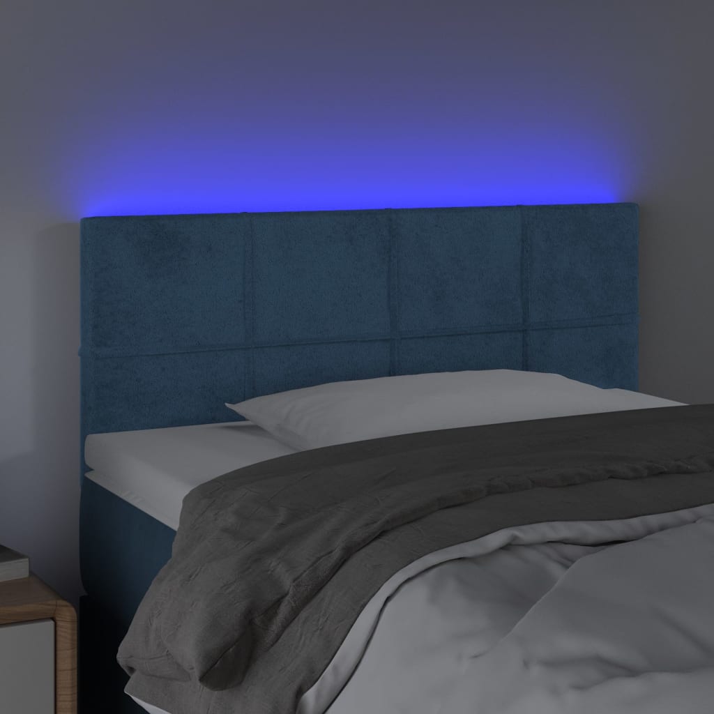 Cabeceira de cama c/ luzes LED veludo 90x5x78/88 cm azul-escuro