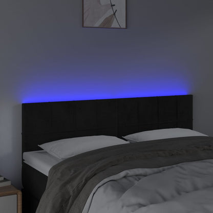 Cabeceira de cama c/ luzes LED veludo 144x5x78/88 cm preto