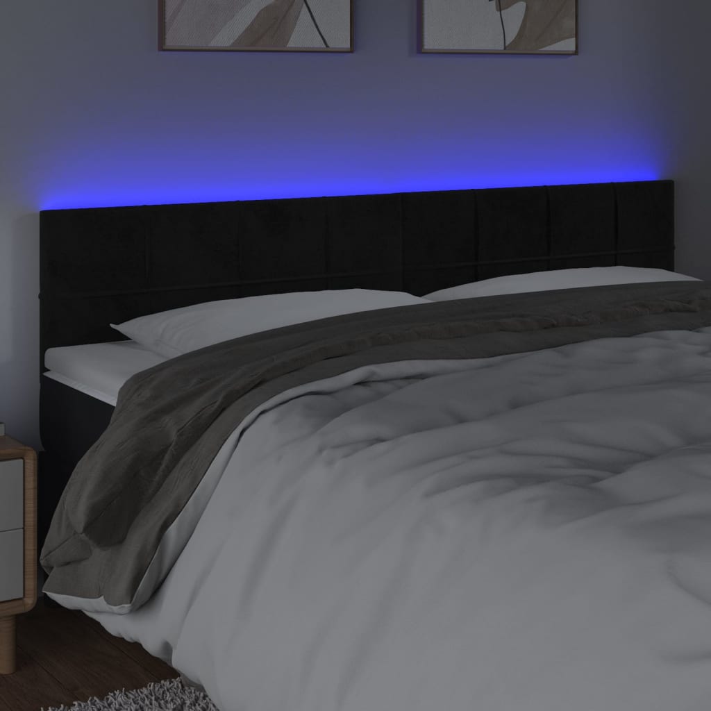 Cabeceira de cama c/ luzes LED veludo 160x5x78/88 cm preto