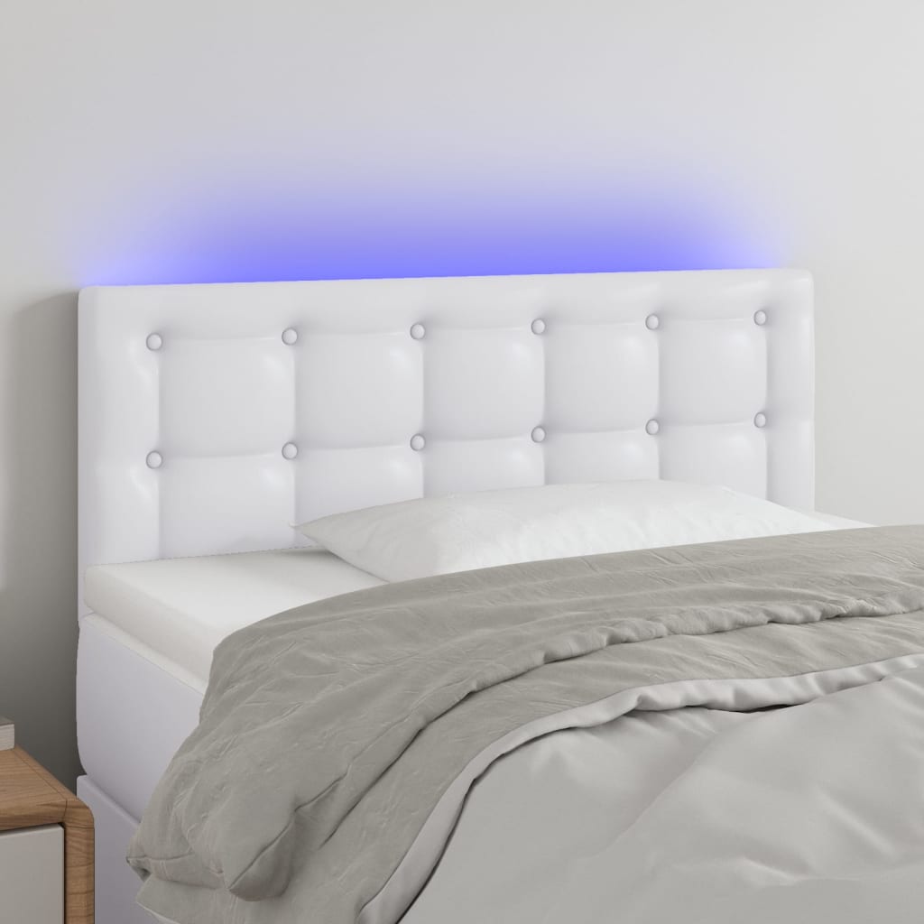 Cabeceira de cama c/ LED couro artificial 80x5x78/88 cm branco