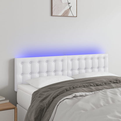 Cabeceira de cama c/ LED couro artificial 144x5x78/88 cm branco