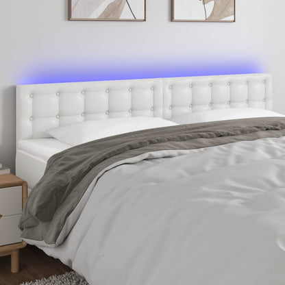 Cabeceira de cama c/ LED couro artificial 160x5x78/88 cm branco