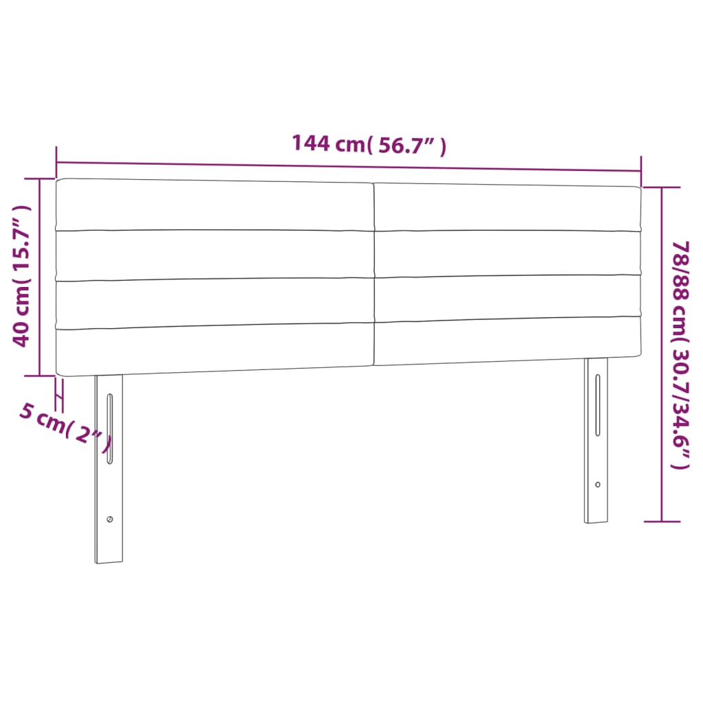 Cabeceira de cama c/ luzes LED tecido 144x5x78/88 cm preto