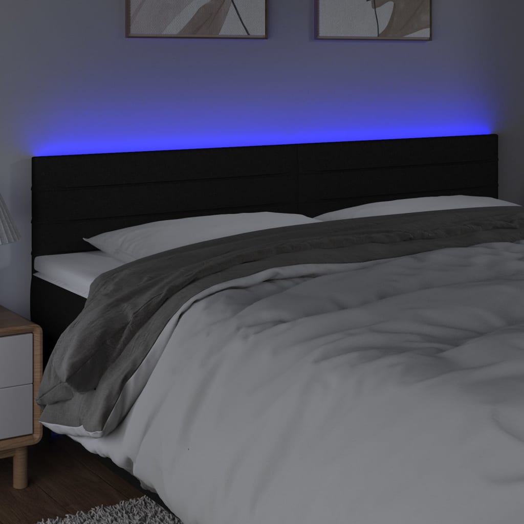 Cabeceira de cama c/ luzes LED tecido 160x5x78/88 cm preto