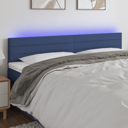 Cabeceira de cama c/ luzes LED tecido 200x5x78/88 cm azul