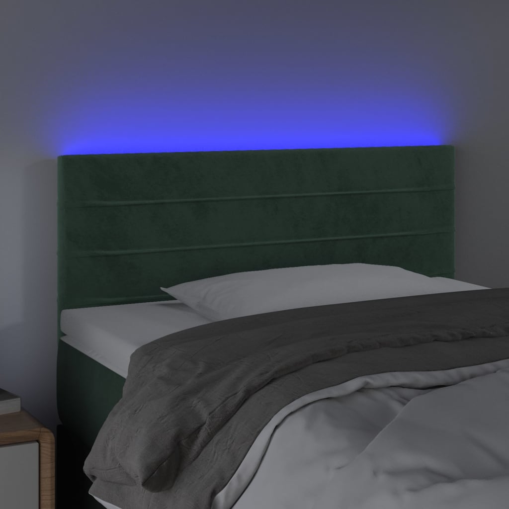 Cabeceira de cama c/ luzes LED veludo 90x5x78/88cm verde-escuro