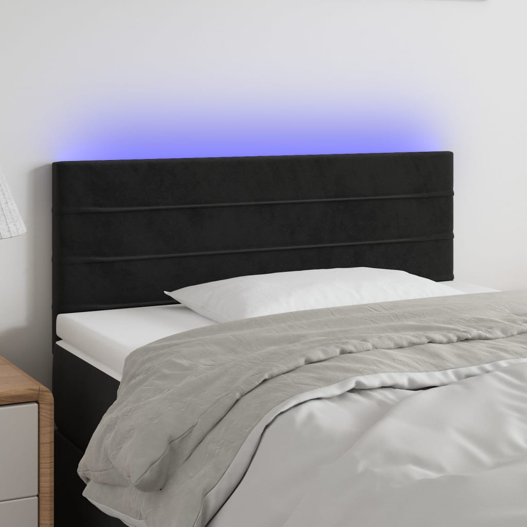 Cabeceira de cama c/luzes LED veludo 100x5x78/88 cm preto