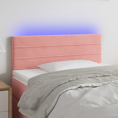 Cabeceira de cama c/ luzes LED veludo 100x5x78/88 cm rosa