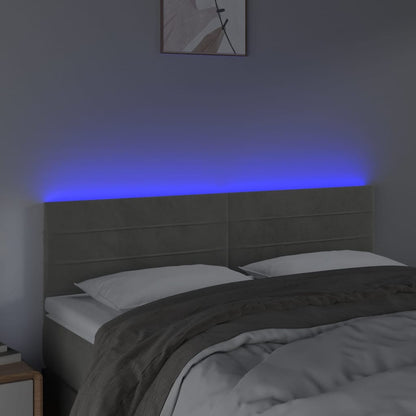 Cabeceira de cama c/luzes LED veludo 144x5x78/88 cm cinza-claro