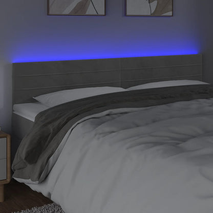 Cabeceira de cama c/luzes LED veludo 160x5x78/88 cm cinza-claro