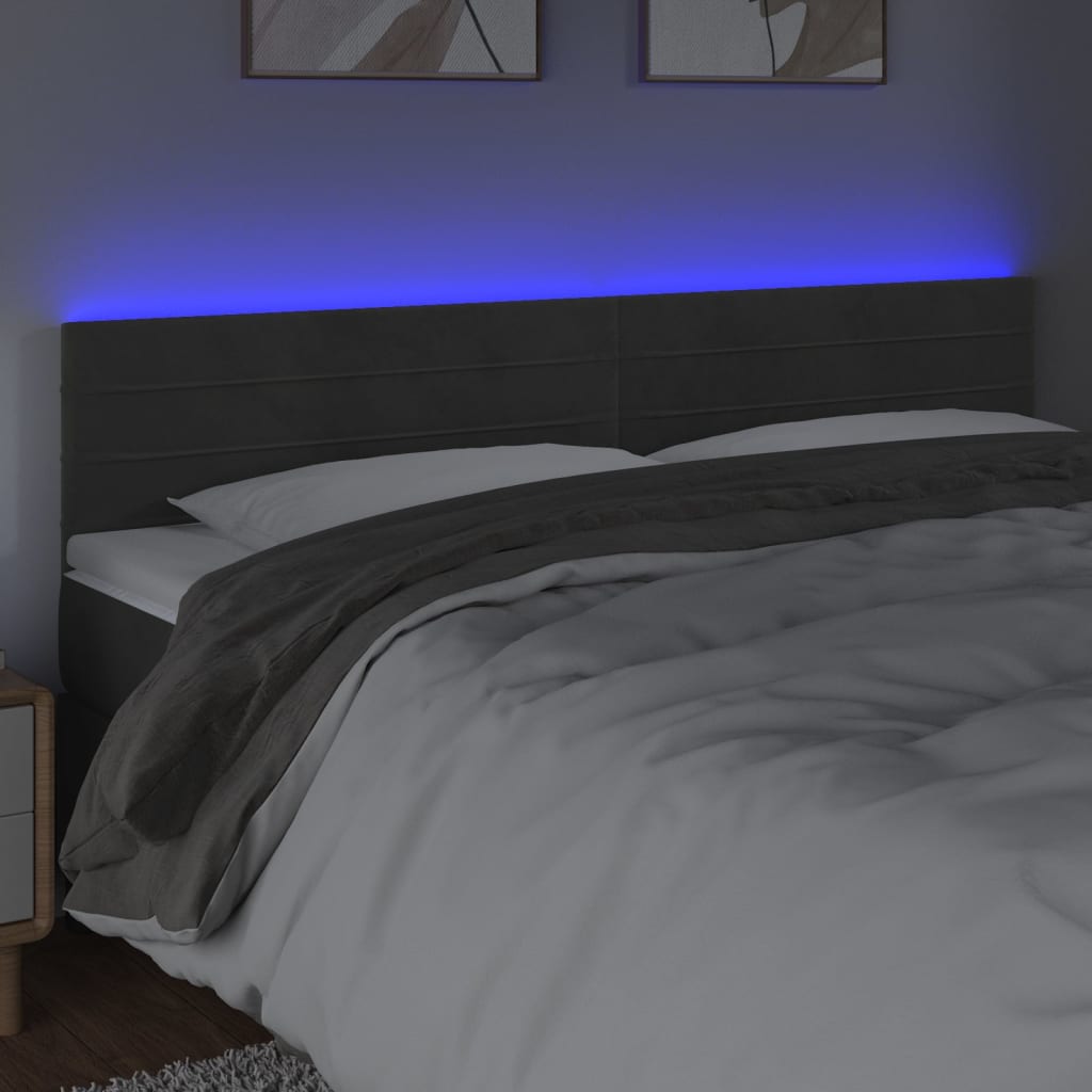 Cabeceira de cama c/luzes LED veludo 180x5x78/88cm cinza-escuro