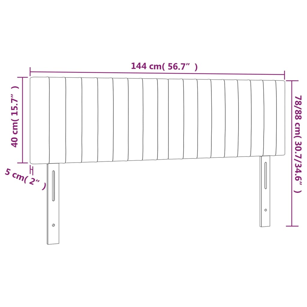 Cabeceira de cama c/ luzes LED tecido 144x5x78/88 cm preto