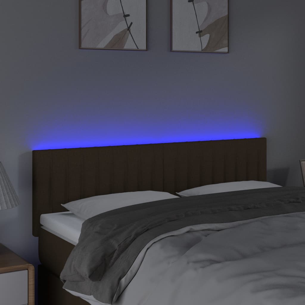 Cabeceira de cama c/ luzes LED tecido 144x5x78/88 cm castanho