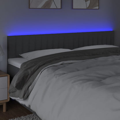 Cabeceira de cama c/luzes LED tecido 160x5x78/88cm cinza-escuro