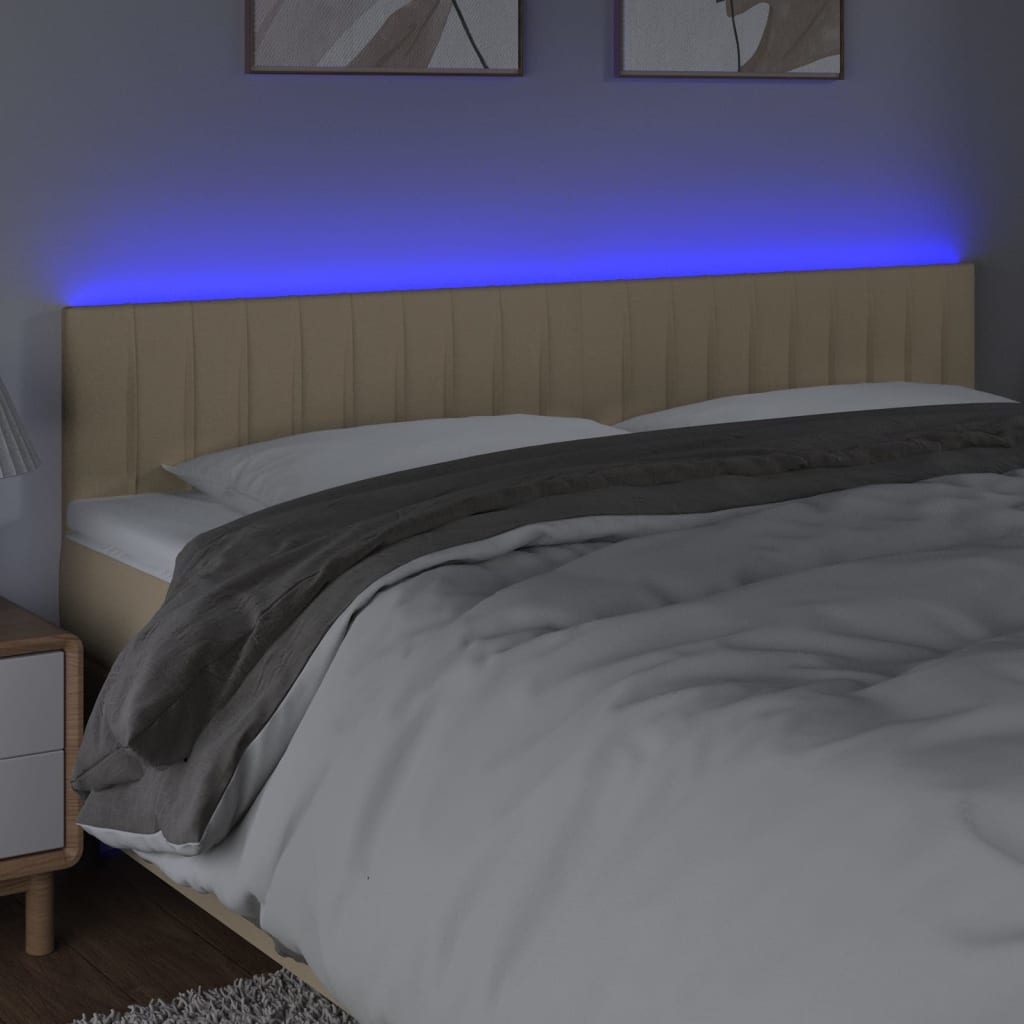 Cabeceira de cama c/ luzes LED tecido 160x5x78/88 cm cor creme