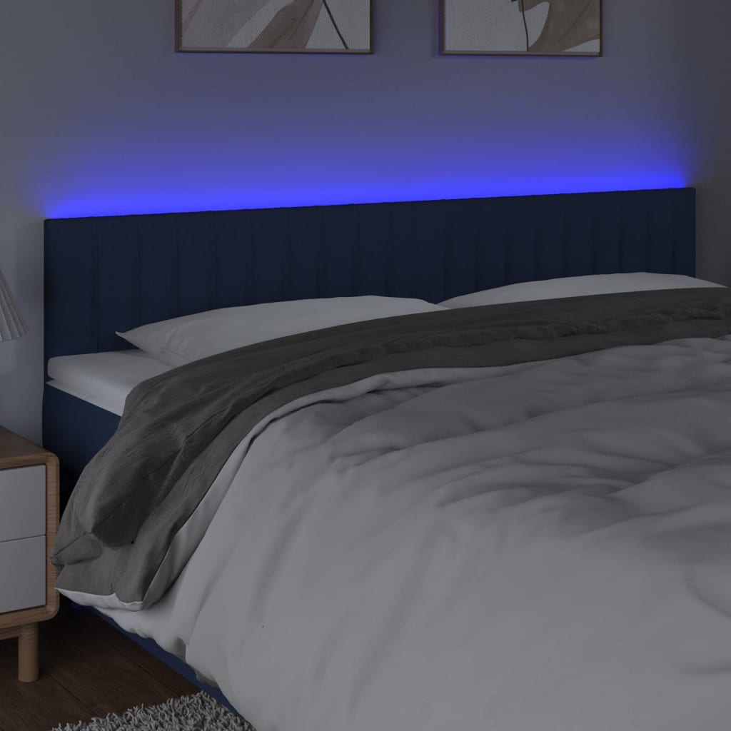 Cabeceira de cama c/ luzes LED tecido 160x5x78/88 cm azul