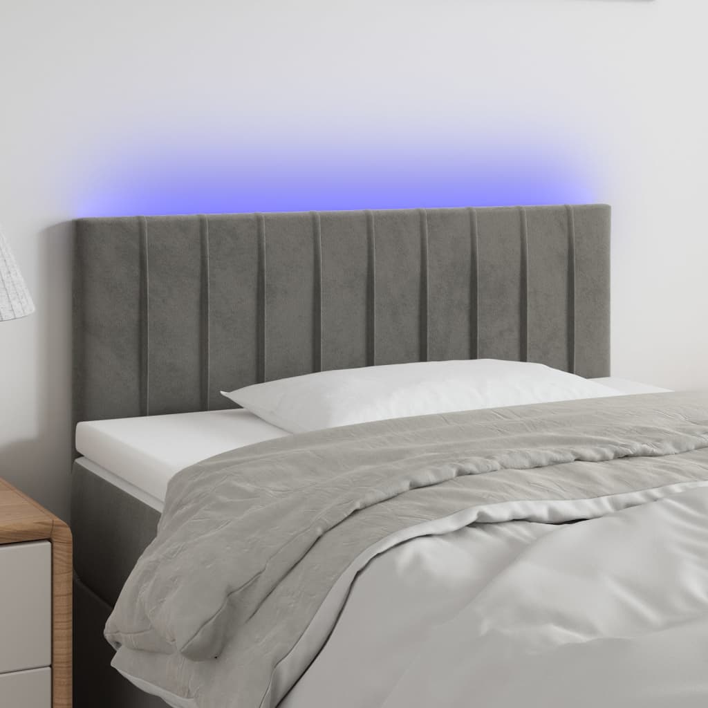 Cabeceira de cama c/luzes LED veludo 100x5x78/88 cm cinza-claro