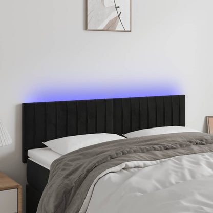 Cabeceira de cama c/ luzes LED veludo 144x5x78/88 cm preto