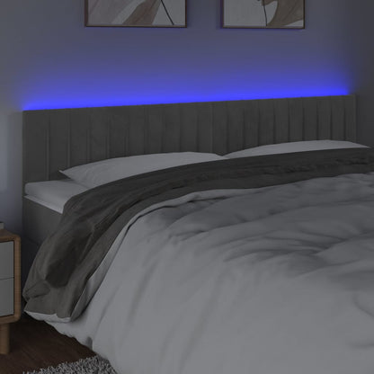 Cabeceira de cama c/luzes LED veludo 160x5x78/88 cm cinza-claro