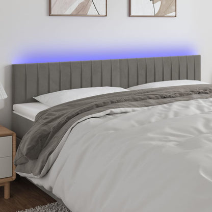 Cabeceira de cama c/luzes LED veludo 160x5x78/88 cm cinza-claro