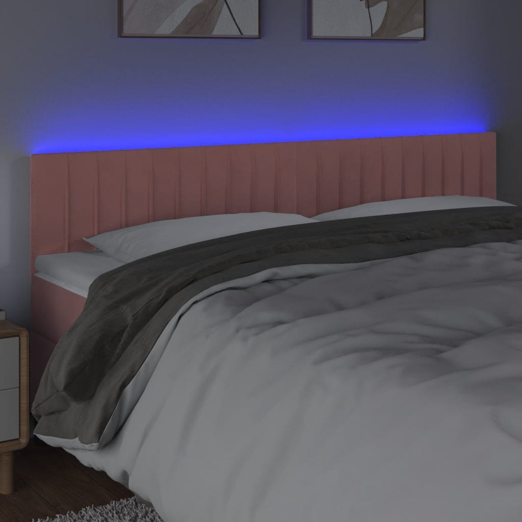 Cabeceira de cama c/ luzes LED veludo 160x5x78/88 cm rosa