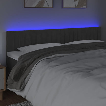 Cabeceira de cama c/luzes LED veludo 180x5x78/88cm cinza-escuro