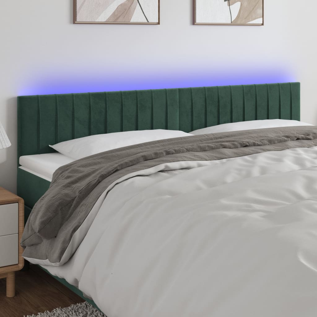 Cabeceira de cama c/luzes LED veludo 180x5x78/88cm verde-escuro