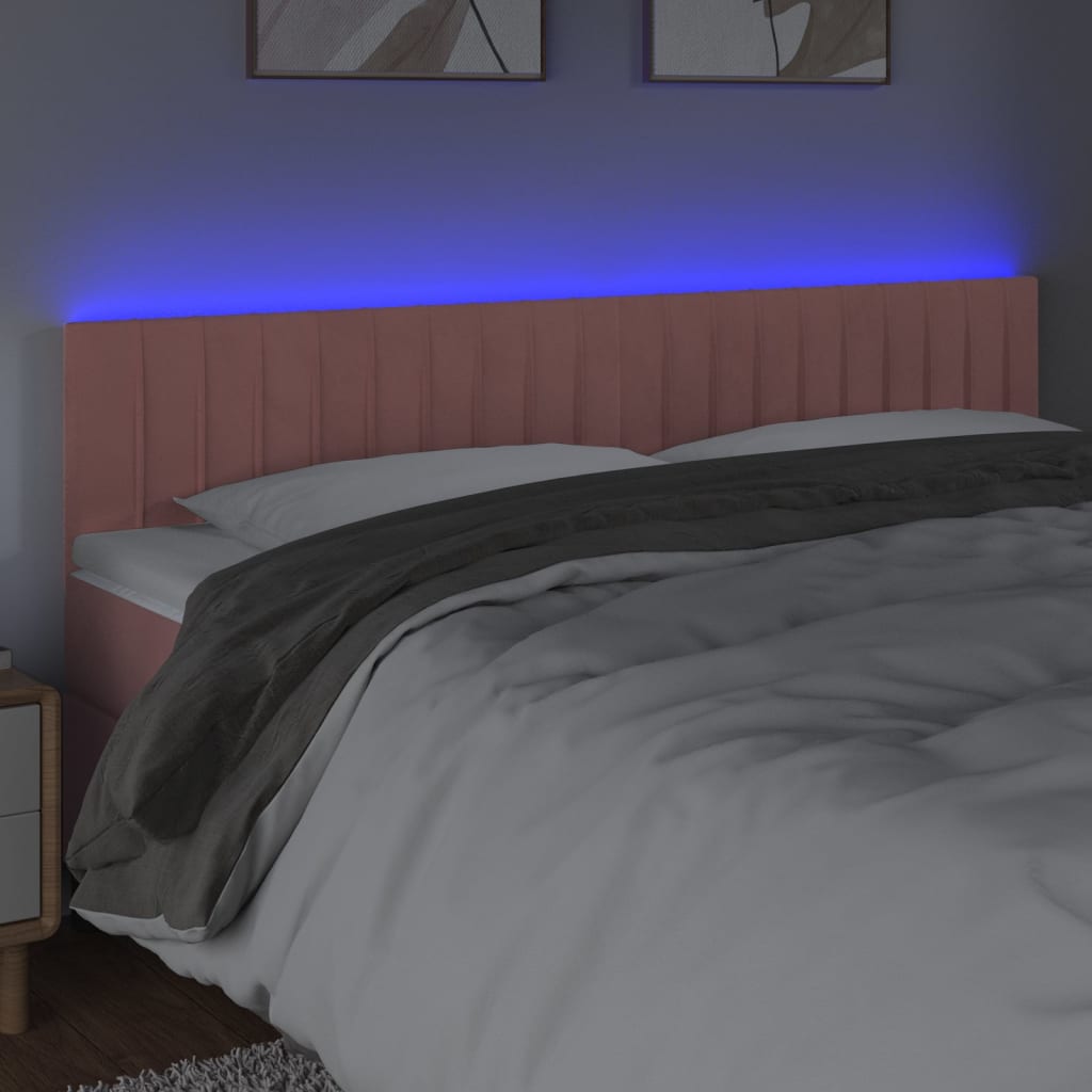 Cabeceira de cama c/ luzes LED veludo 180x5x78/88 cm rosa