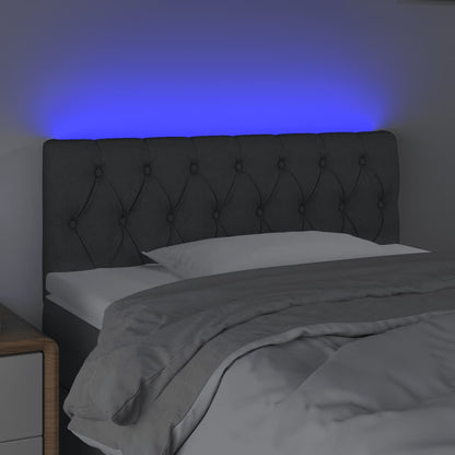 Cabeceira de cama c/ luzes LED tecido 90x7x78/88cm cinza-escuro