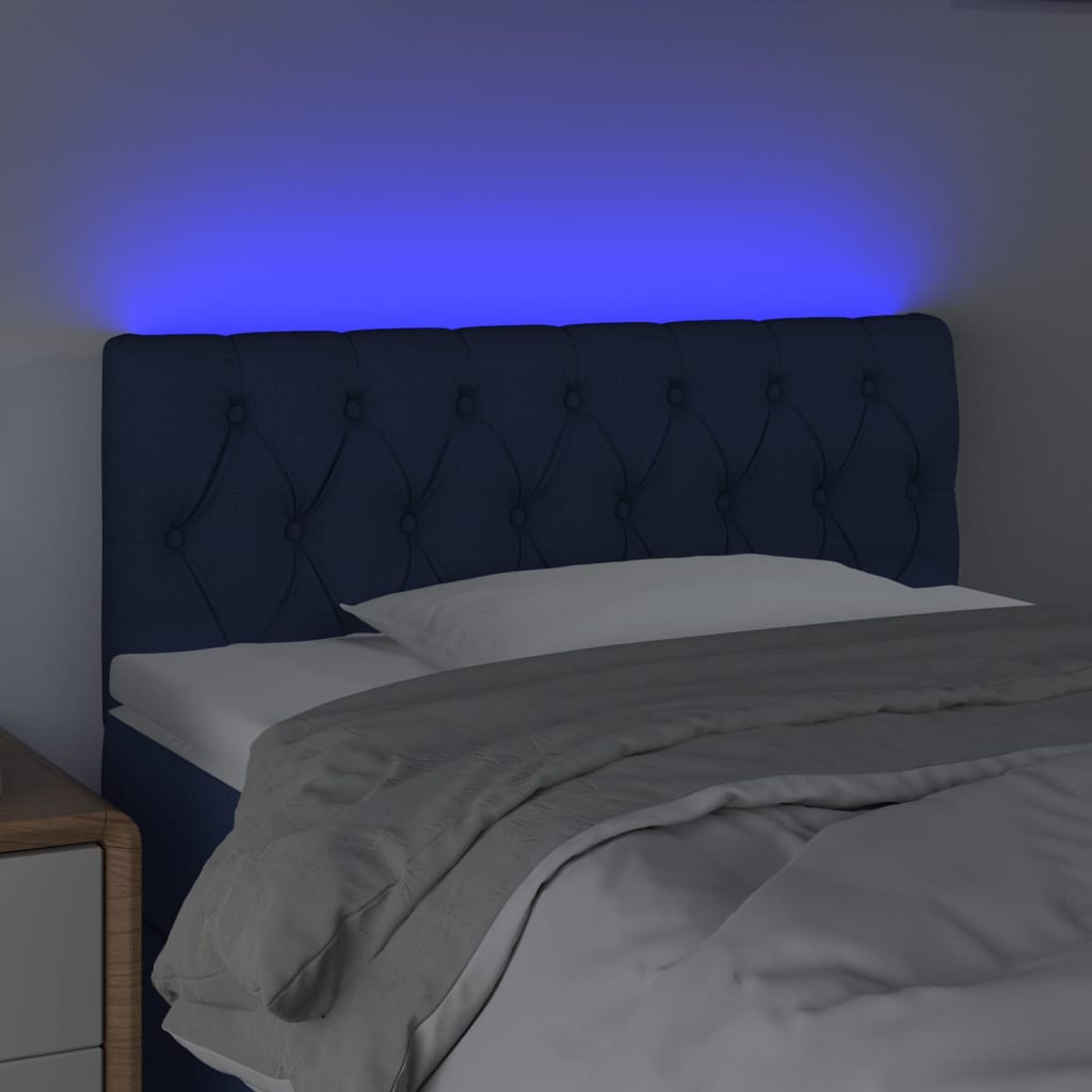 Cabeceira de cama c/ luzes LED tecido 90x7x78/88 cm azul