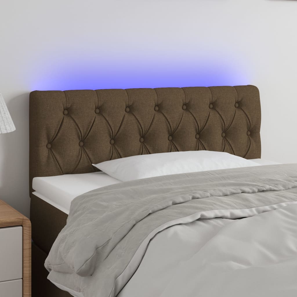 Cabeceira de cama c/ luzes LED tecido 100x7x78/88 cm castanho