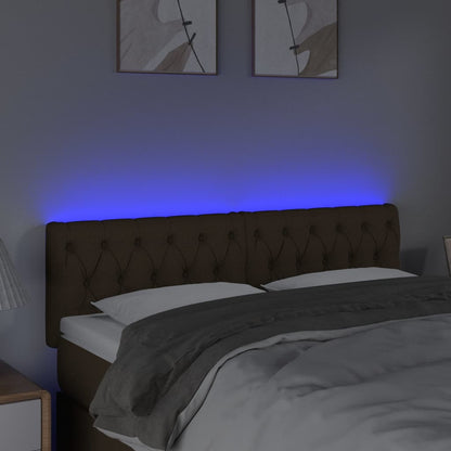 Cabeceira de cama c/ luzes LED tecido 160x7x78/88 cm castanho